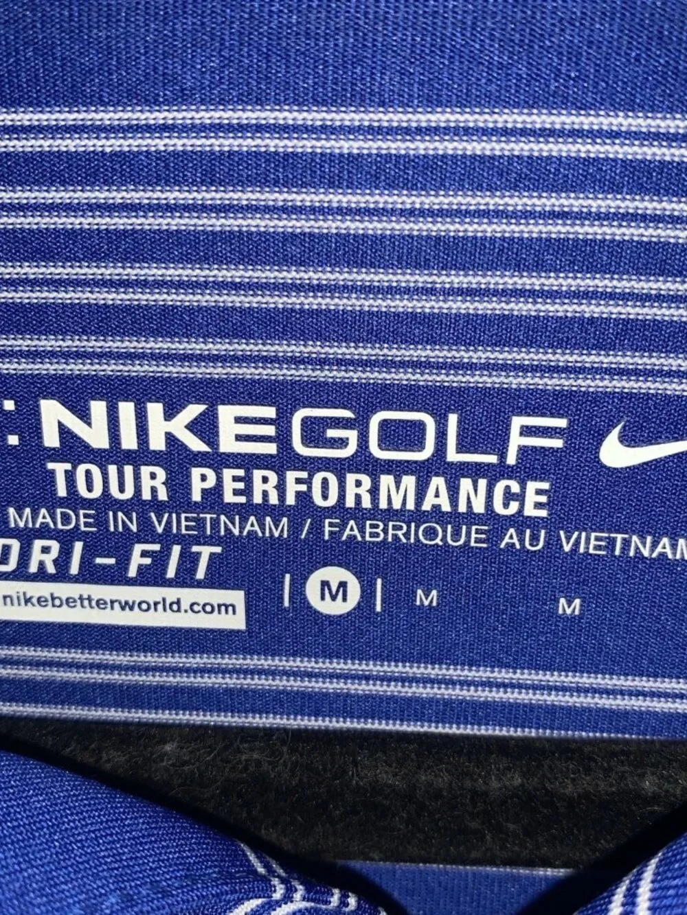 Nike Golf Tour Performance Dri-FIT Polo Shirt Men's Medium Blue White Striped Sh